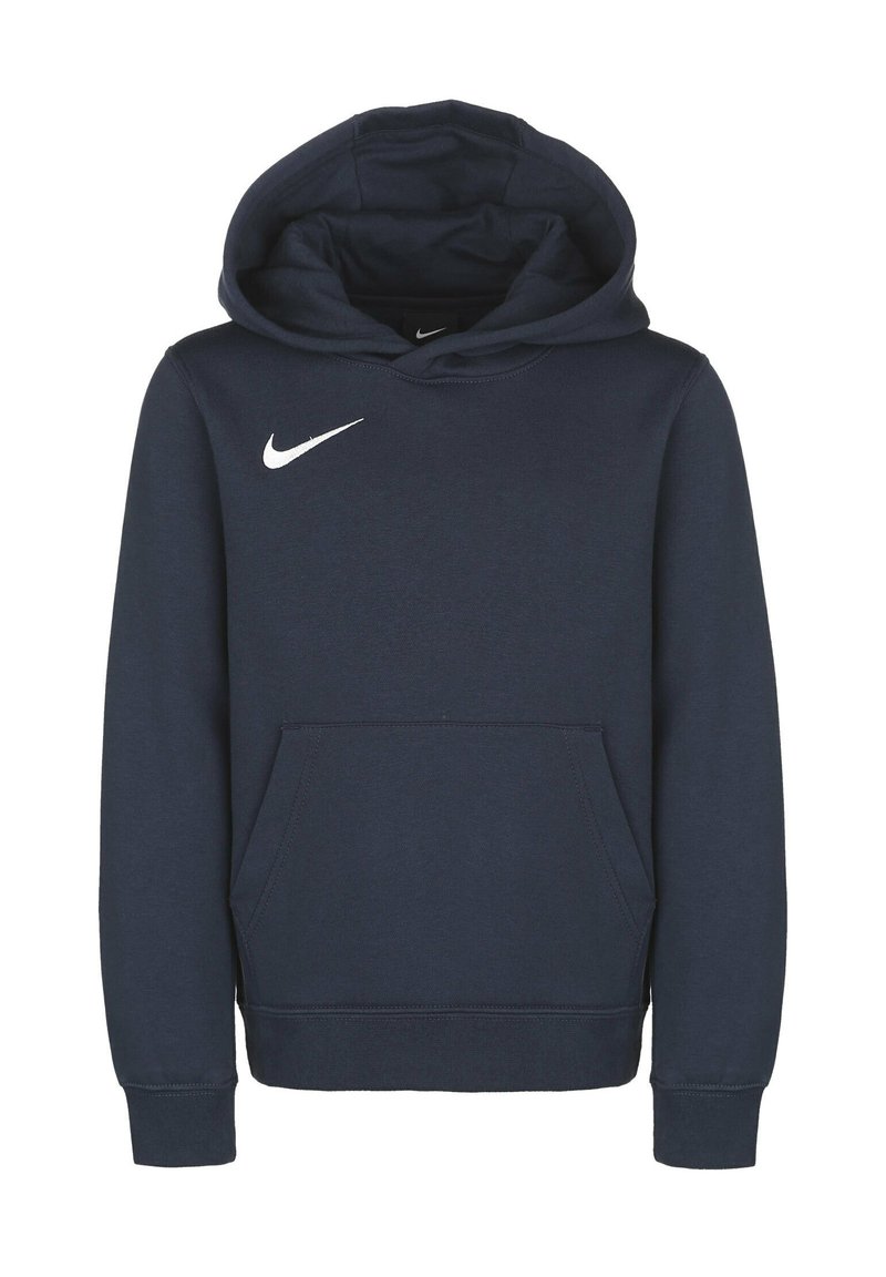 Felpa con cappuccio blu navy realizzata in un tessuto morbido, dotata di tasca a marsupio, polsini a coste e un logo Nike bianco sul petto.