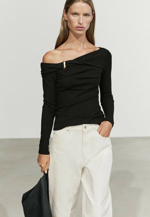 Massimo Dutti, LONG SLEEVE TOP WITH METALLIC DETAIL - Long sleeved top - black