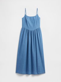 SCOOP NECK DIPPED WAIST MIDI - Robe en jean - blue denim