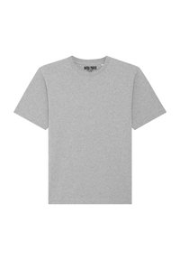 T-shirt gris à manches courtes en coton doux. Design classique à col rond avec une coupe décontractée. Il présente une étiquette logo à l'intérieur de l'encolure.