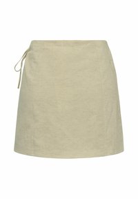 Hellbeige Baumwollrock mit geradem Schnitt, Kordelzugbund, Seitentasche und strukturiertem Stoff. Entworfen für den Freizeitgebrauch.