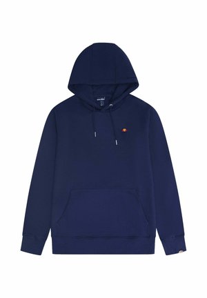 Navyblauer Hoodie aus Baumwollmischung mit einer Fronttasche, einer Kapuze mit Kordelzug und einem kleinen Logo auf der Brust.