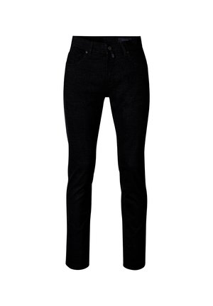 Schwarze Denim-Jeans im Slim-Fit, mit einem klassischen Fünf-Taschen-Design, dezenter Naht und einem Knopfverschluss an der Taille.