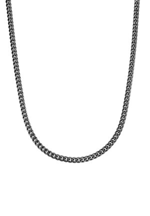 Collier en chaîne argenté présentant des maillons entrelacés avec une finition lisse, exhibant un design arrondi et une texture brillante uniforme.