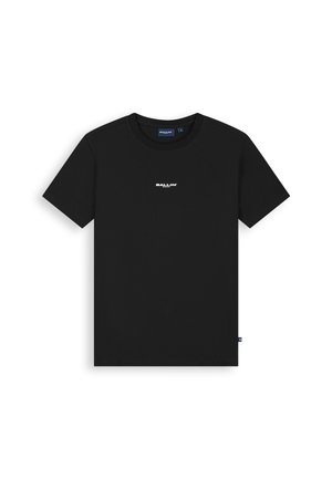 Zwart T-shirt met korte mouwen en ronde hals, met een klein wit "BALLIN'"-logo in het midden van de borst en een logolabel aan de linkernaad.
