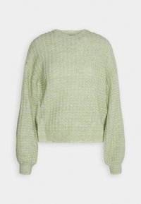 Ljuss Grün, texturerad tröja med rund halsringning och långa, något puffiga ärmar; kort längd med ribbad nederkant.