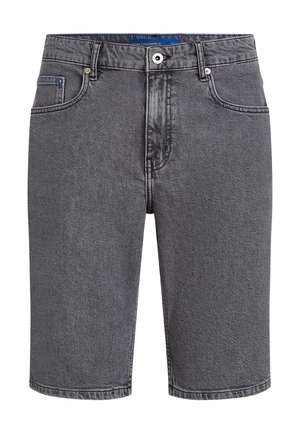 Hallid teksariidest lühikesed püksid klassikalise lõikega, millel on tõmblukk ja nööbiga kinnis, viis taskut ning peened õmblused.