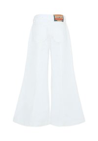 Witte uitlopende spijkerbroek van denim, met een hoge taille, twee achterzakken en een merkleren label op de tailleband.