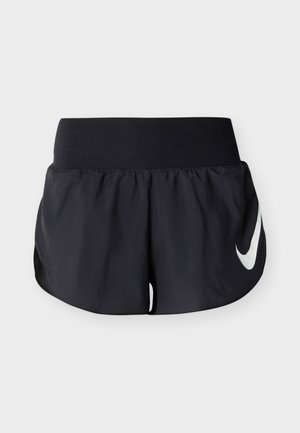 Črne atletske kratke hlače z širokim pasom in belim Nike logotipom na strani, namenjene teku ali športu.