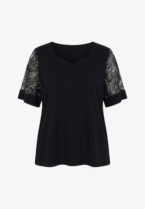 Ulla Popken, PUNTO-T-SHIRT, A-LINIE, HERZAUSSCHNITT, AUSBRENNER-HALBARM - T-shirt con stampa - black