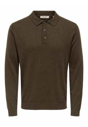 Długa koszulka polo w ciemnym oliwkowym zielonym kolorze, wykonana z miękkiej dzianiny. Posiada klasyczny kołnierzyk, listwę z trzema guzikami oraz ściągacze na mankietach.