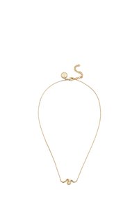 Collar de cadena de oro con un diseño de serpiente ondulada y pequeños acentos. Incluye un cierre de langosta y una cadena extensible para ajustar la longitud.