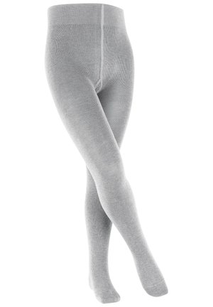 Collants gris en tricot avec une texture lisse et un design sans couture, dotés d'une taille large et d'une couverture intégrale.