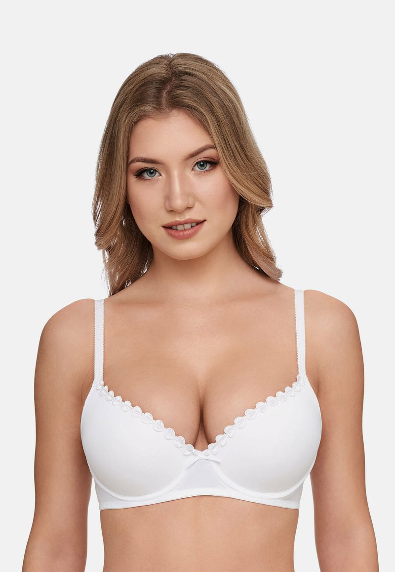 SUSA Wiesn-Zauber Dirndl beha, beugel-halve cup beha met bloemenkant, damesbeha voor een adembenemend decolleté met verstelbare bandjes, wit, 80C : Susa