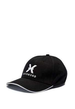 Cappellino da baseball nero in tessuto, con logo ricamato bianco e il testo "RICHMOND", visiera curva e dettagli in piping bianco.
