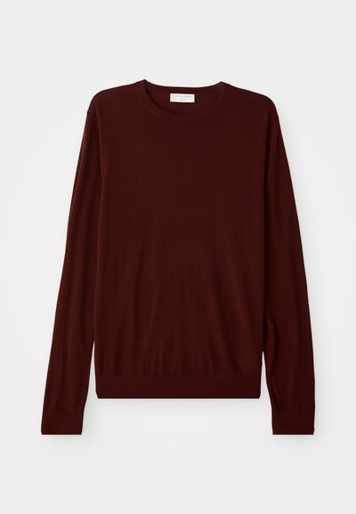 Bordo dukserica dugih rukava s okruglim izrezom, s rebrastim manžetama i rubom, položen ravno na bijeloj pozadini.