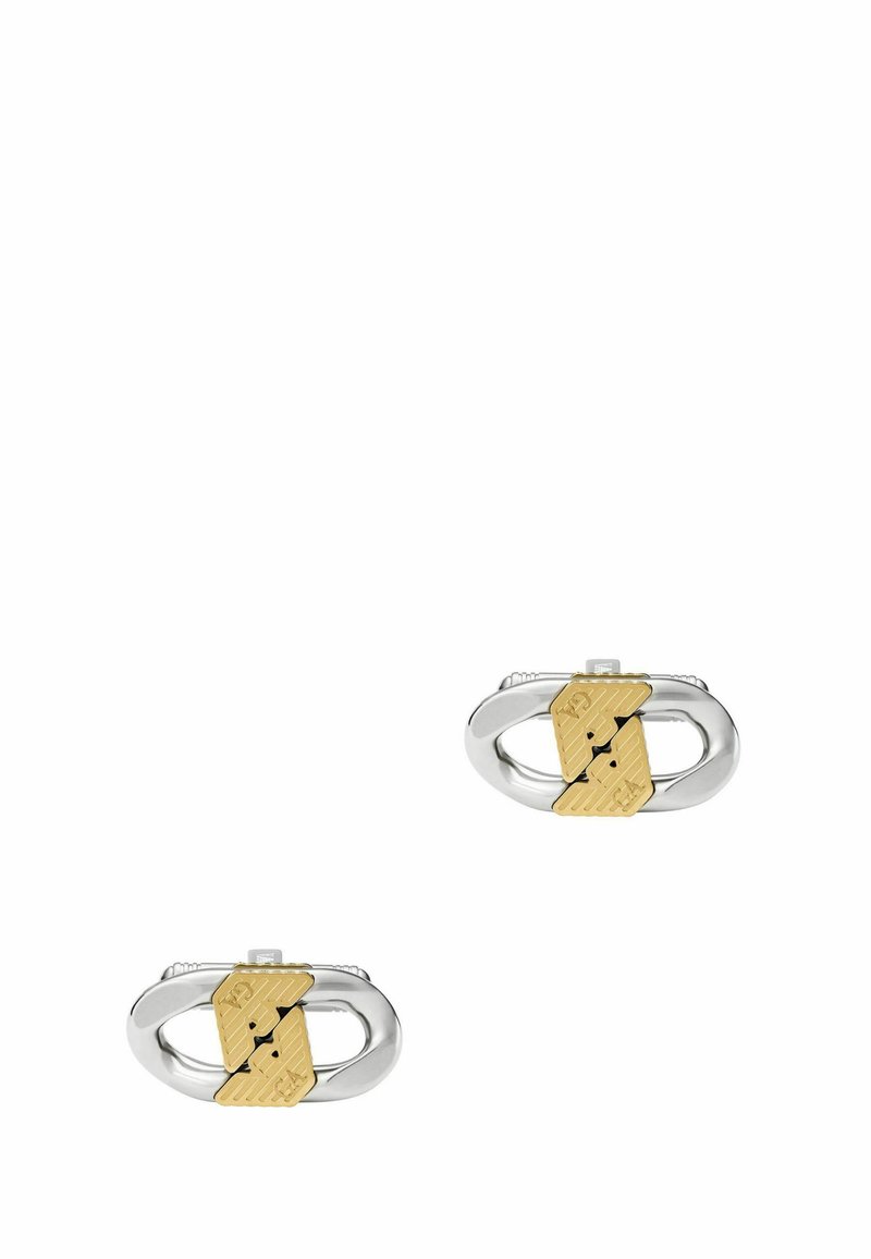 Silver hoops med en guld, texturerad diamantslipad accent i mitten, med en polerad finish och minimalistisk design.