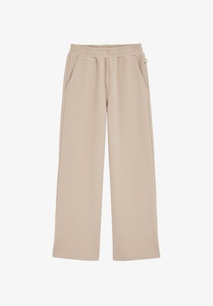 Heledad helebeez värvi laiad püksid tekstuurse mustriga, elastse vöökohtuga ja kahe küljetaskuga. Valmistatud hingavast kangast.