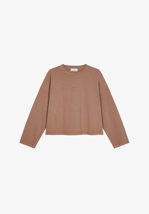 Felpa marrone a maniche lunghe corta con scollo tondo e piccolo logo "OH APRIL" centrato sul davanti.