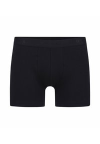Boxers noirs pour hommes avec ceinture élastique et poche avant profilée, présentés sur fond blanc.