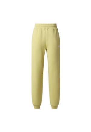 Pantalones deportivos entallados de color amarillo claro con cintura y puños elásticos, con un pequeño logo blanco en la parte superior del muslo.