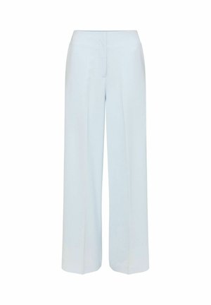 Hellblaue, weit geschnittene Hose mit hoher Taille und vorderer Nahtdetail auf einem schlichten weißen Hintergrund.