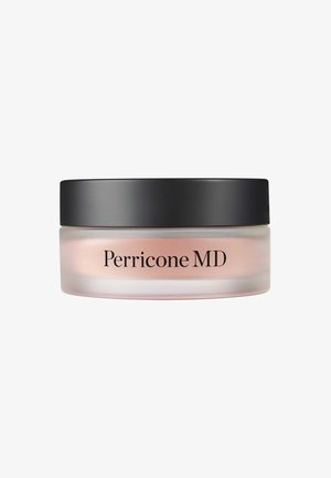 Perricone MD Creme in einem transparenten Glasbehälter mit einem mattierten rosa Boden und einem schwarzen Deckel; auf der Vorderseite ist der Markenname gedruckt.