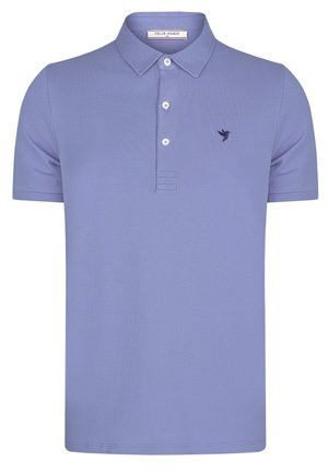 Lavender polo shirt van textuurstof, met een klassieke kraag, een drie-knops placket en een klein zwart vogellogo op de borst.