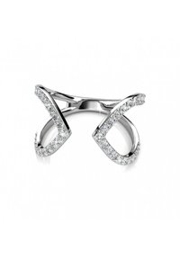 Anello in argento con bande intrecciate, caratterizzato da una finitura liscia e impreziosito da pietre scintillanti lungo i bordi per un tocco di dettaglio in più.
