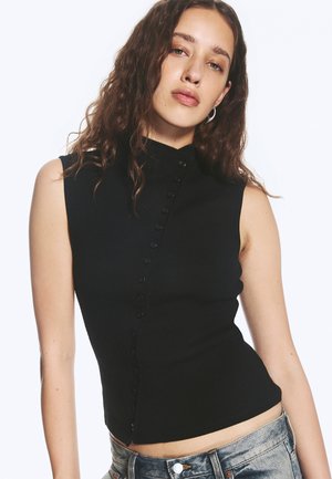 Weekday, GILLY ASYMMETRIC BUTTON TOP - Débardeur - black