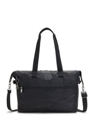 Sort nylon totebag med camouflage-mønster, top zip lukning, justerbar skulderrem og frontlommes lynlås med logo detaljer.