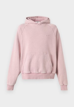 Sweat à capuche rose clair avec manches longues, poche kangourou à l'avant, poignets et taille côtelés.