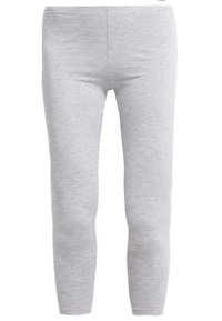 Lichtgrijze leggings van zachte, rekbare stof, met een getailleerde pasvorm en een gladde textuur, zonder zakken of versieringen.