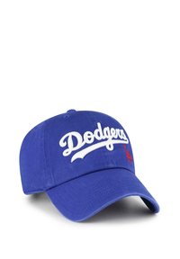 Blaues Baseballcap aus Baumwolle mit weißer gestickter Aufschrift "Dodgers" und einem kleinen roten "LA"-Logo auf der Vorderseite. Verstellbarer Riemen hinten.