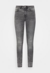 Grå högmidjade skinny jeans med framknapp och dragkedja, femfickorsdesign och subtila bleknade detaljer.