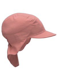 Rosa Mütze aus weichem Stoff, mit einer breiten Krempe und verlängertem Rückenteil zum Sonnenschutz. Glatte Textur mit dezenten Nähdetails.