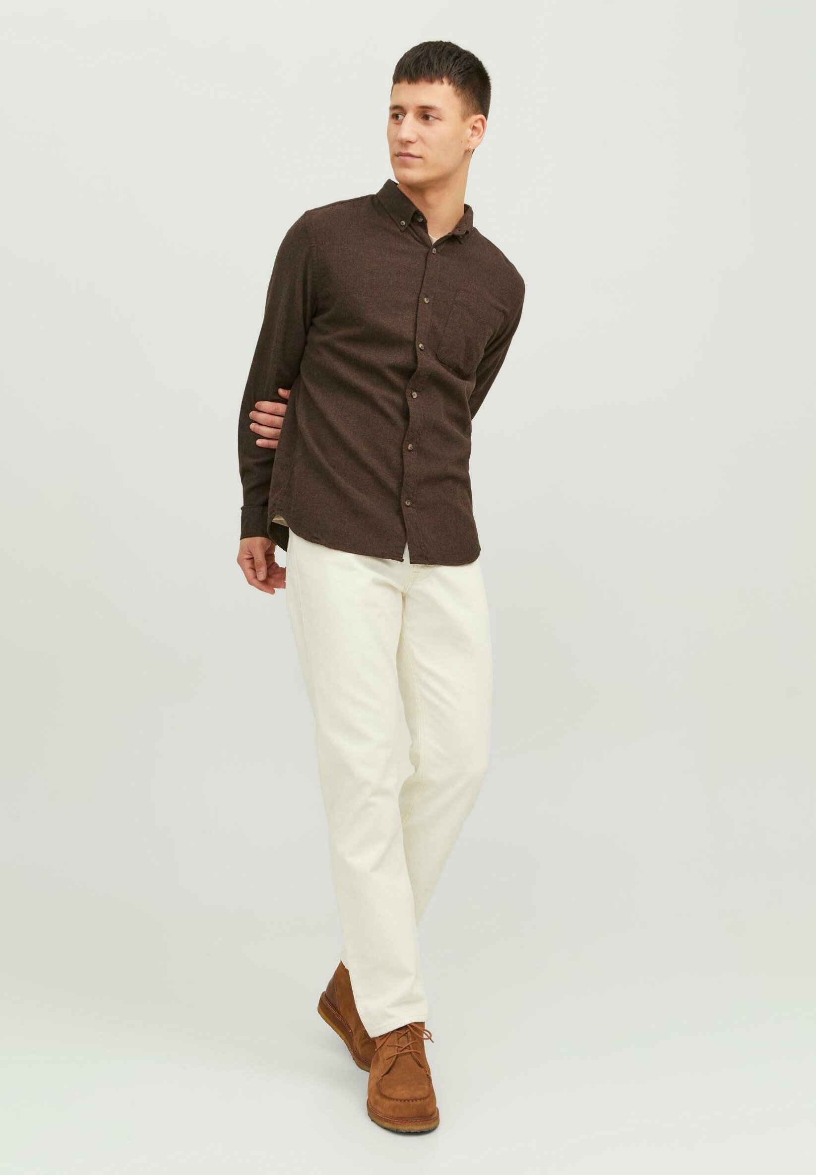 JACK & JONES Herren Freizeithemd Jjeclassic Melange – Langarm, Button-Down-Kragen, Schlanke Passform, Brusttasche