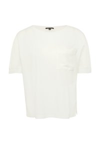 Witte t-shirt met korte mouwen, een ronde halslijn, een borstzak en zijsplitten. Gemaakt van zacht, glad materiaal.