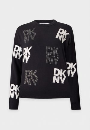 DKNY, INTARSIA RHINESTONE STACK LOGO - Пуловер - black/ivory