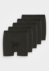 Black cotton boxer briefs in a pack of five, featuring a smooth texture, a fitted design, and an elastic waistband.
