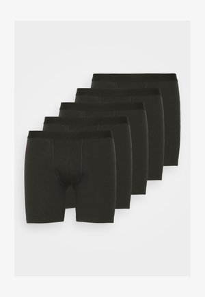Black cotton boxer briefs in a pack of five, featuring a smooth texture, a fitted design, and an elastic waistband.