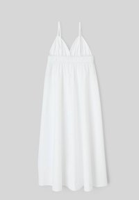 Robe blanche avec des bretelles fines et réglables, une taille élastique et une jupe fluide. Fabriquée en tissu léger et respirant.