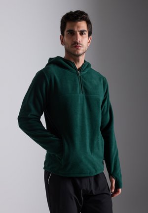 HOODED FLEECE WITH 1/4 ZIPS AND THUMB HOLES - Hoodie - dark green