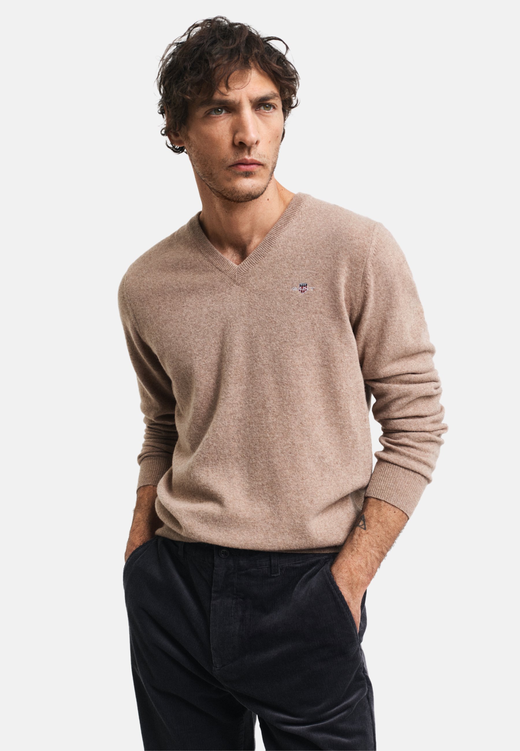 GANT SUPERFINE V-NECK Trui dk sand melange/beige