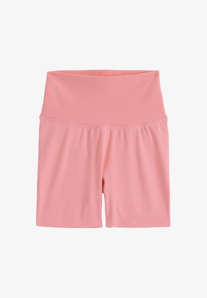 Pantaloncini da ciclista senza cuciture rosa con vita alta a coste, finitura liscia e lunghezza a metà coscia.