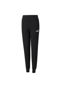Pantaloni sportivi neri realizzati in tessuto misto cotone, con un design aderente, vita elastica e un logo bianco sulla coscia sinistra.