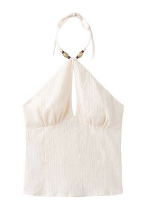 Stradivarius, REGULAR TOP WITH BEAD DETAIL - Top - mottled light brown
