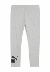 Világosszürke leggings, puha, rugalmas anyagból. Fekete Puma logó és felirat a bal bokán. Egyszerű, testhezálló kialakítás.