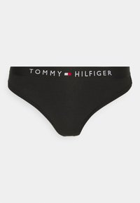 Juodas bikini apatinis trikotažas, pagamintas iš tamprus medžiagos. Savybės: plati juosta su "TOMMY HILFIGER" logotipu baltos ir raudonos spalvos. Klasikinis dizainas.