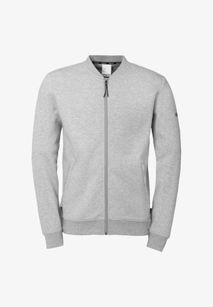 Grå zip-up sweatshirt lavet af blød bomuldsblanding, med rund hals, lange ærmer og elastiske manchetter med logo detalje på ærmet.